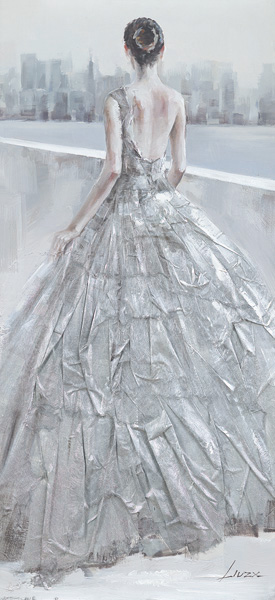 PXYW624 Wall décor art oil on canvas figures lady in evening dress grey tones